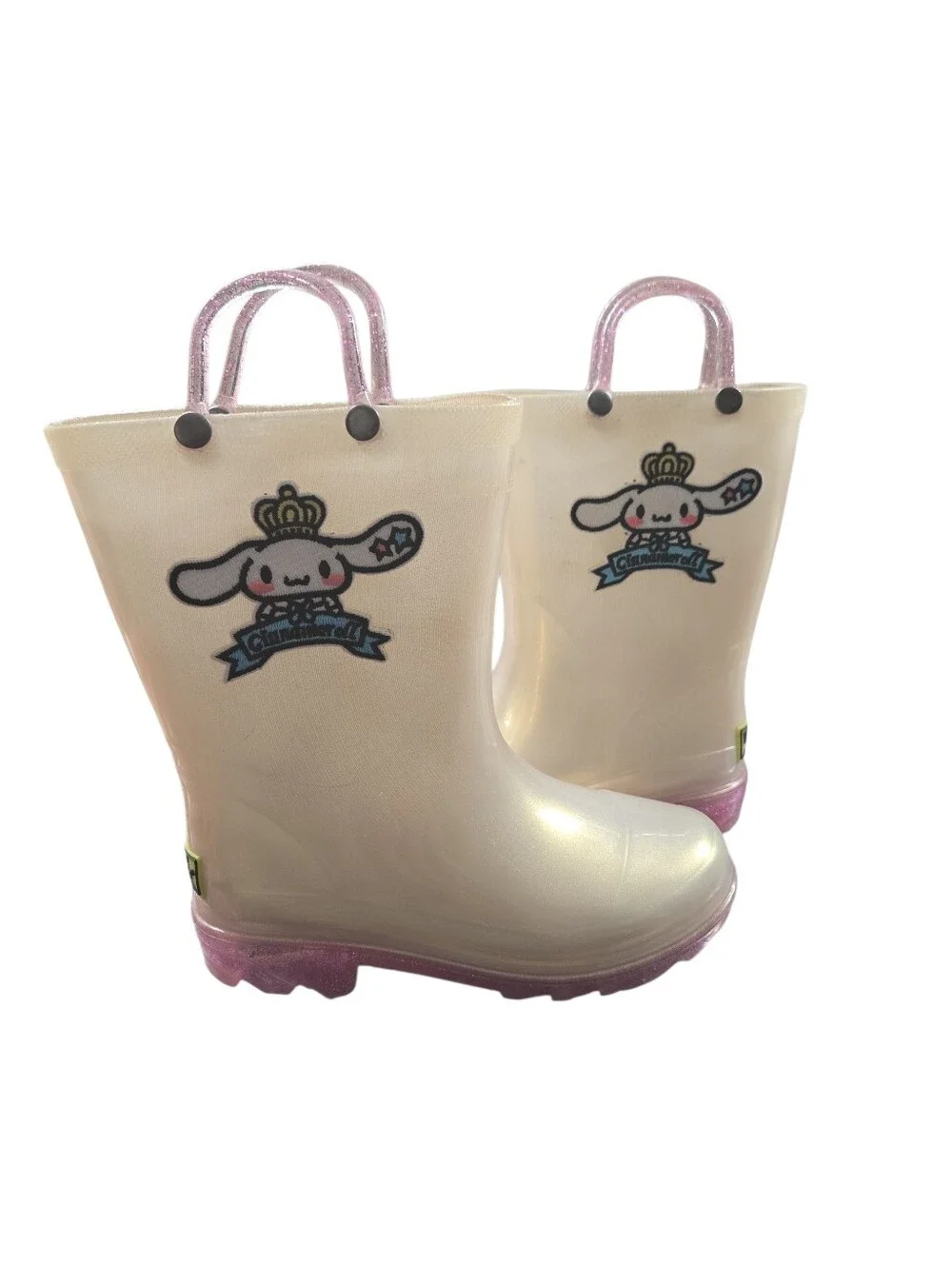 Toddler Size 10  Waterproof Shimmer Rain Boots with Pink Glitter Handles